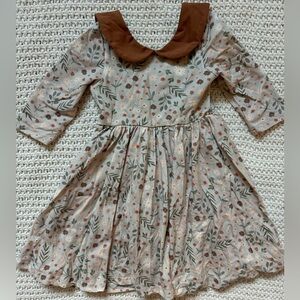 Ollie Jay Floral Kids Dress with Brown Collar
